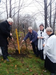 Dyrygent z Prezesem skoczowskiej "Glorii ,w akcji sadzenia Drzewka Nadziei". Ogród Reformacji, Szczyrk -Salmopol,06.11.2016