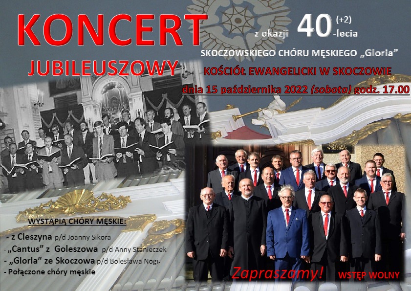 Zapraszamy  na koncert z okazji 40-lecia Chóru Męskiego „Gloria”
